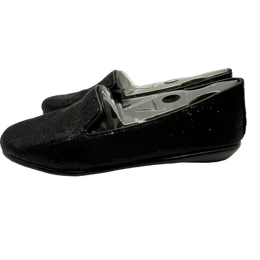 New Sequin Aerosoles Betunia Black Smoking Loafer 5.5 Flats Comfort Costume NIB